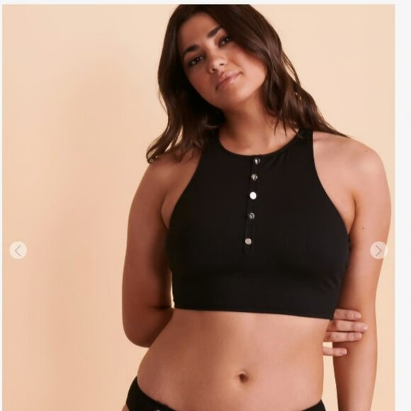 Lauren Ralph Lauren Ribbed Bikini Bathing Suit Top 14 Black - Picture 1 of 12